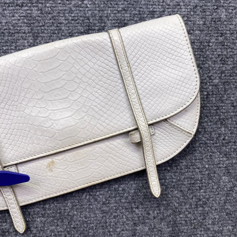 Banana Republic White Snake Embossed Half Moon Double Clutch Bag Cow Leather